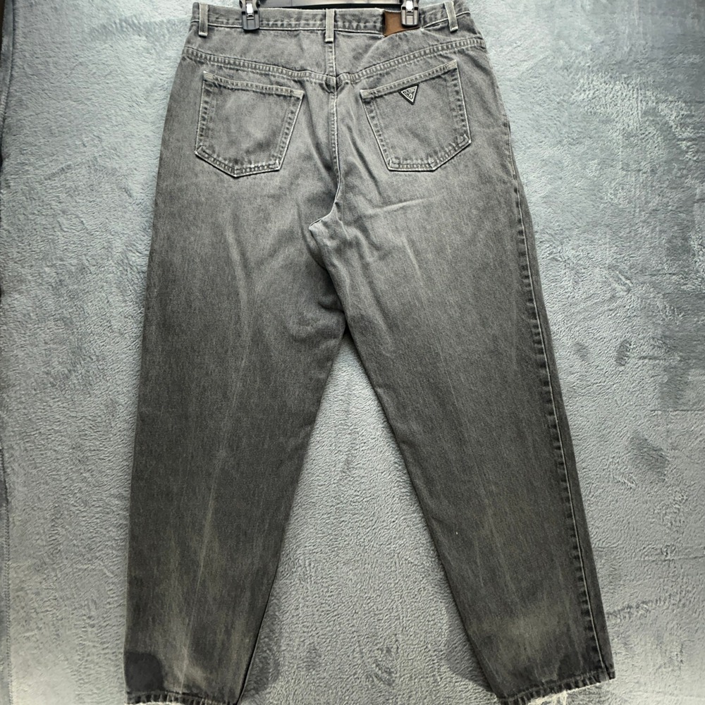 Vintage Guess Pascal Jeans Mens 38x32 Black Gray Loose Fit Tapered Leg Made USA
